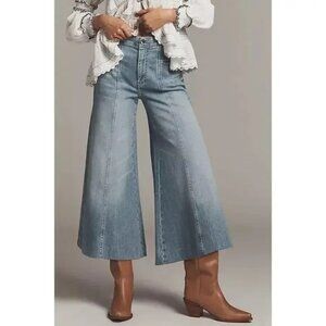 NEW PILCRO by Anthropologie Grassland Mid-Rise Wide-Leg Crop Jeans Size 29, $148